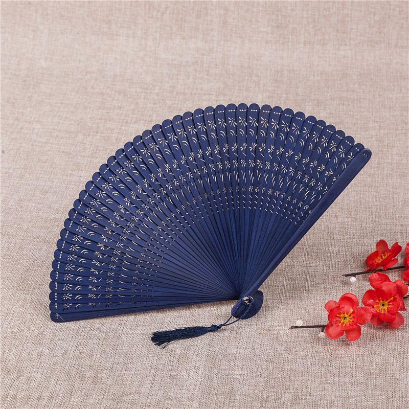 Chinese Style Hollow Carving Hand Lady Folding Fan Daily Ancient Craft Small Fan All Bamboo Fan Classical Gift Fan details Picture