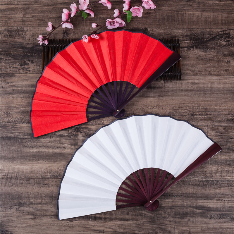 8 Inch Mail Ming Yuesing Girl Group The Same Double-Sided Two-Color Ancient Dance Folding Fan Red And White Will Enter The Wine Prop Fan details Picture