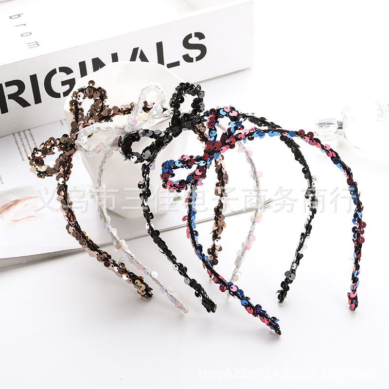 Sequins around the bow tie hair hoop flip sequins bow tie head hoop holiday children's performance hair accessories hair accessories manufacturers wholesale thumbnail