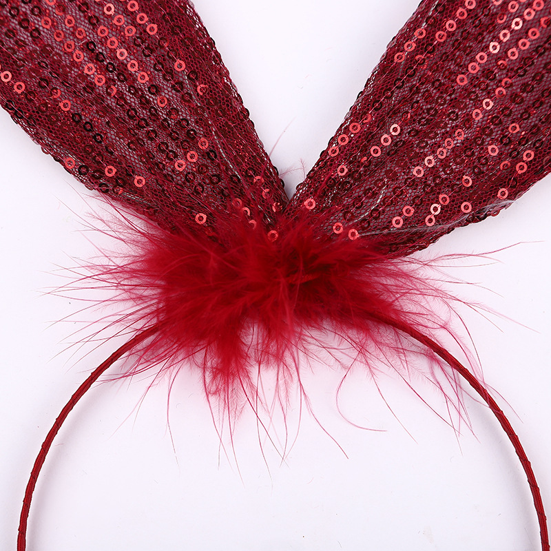 Hot Halloween Feather Sequins Lace Lace Rabbit Ears Bow Fine Headband Solid Color Headwear Multi-Color Wholesale Application Scenario
