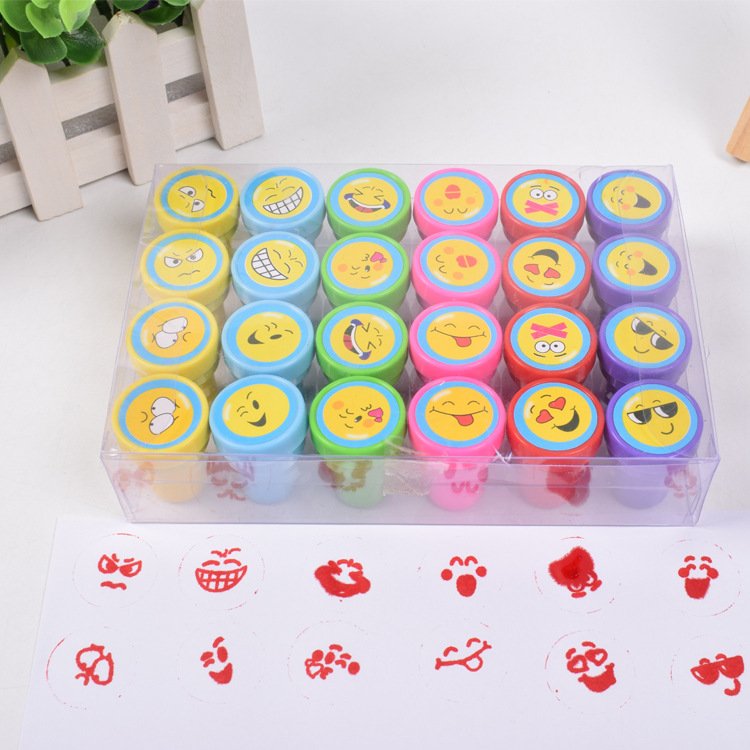 Children's plastic toy stamps, round smiling face expression boxes, gift stamps Specification image
