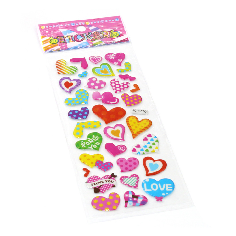 Children's cartoon heart-shaped 3D bubble stickers, children's stickers, baby reward stickers, Valentine's Day small gifts and giveaways Item Picture