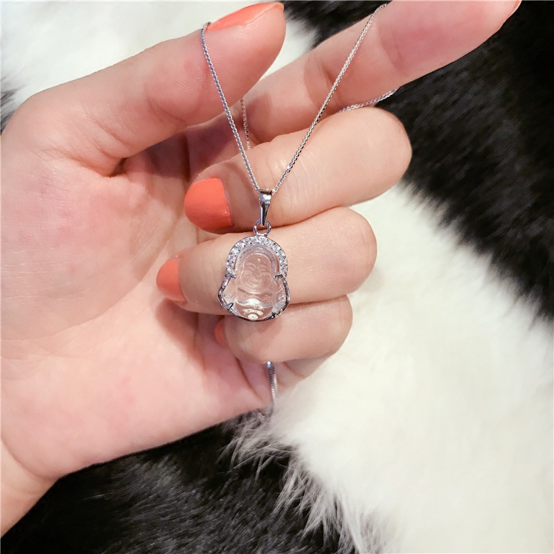 【 Tmall Silver Jewelry 】S925 Silver Necklace Set With Crystal Maitreya Buddha Pendant Women's Jewelry Jewelry details Picture