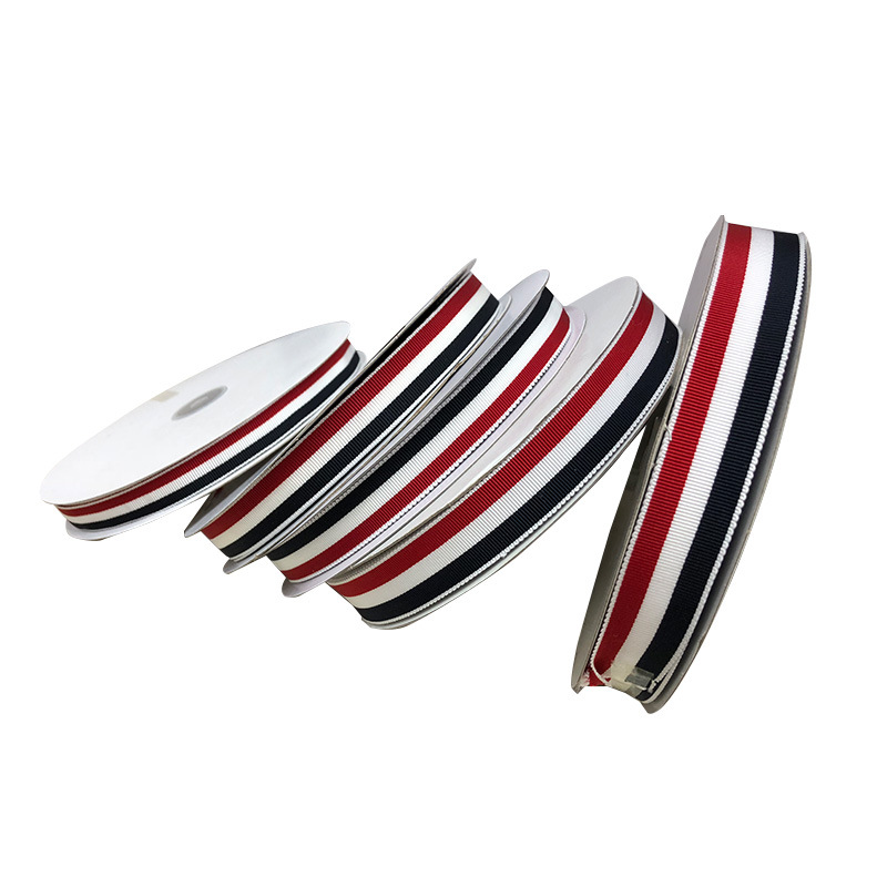 Tri-Color Printing Fashion Striped Ribbon Red White Blue Intercolor Garment Lace Ribbon Plain Garment Lace Polyester Ribbon