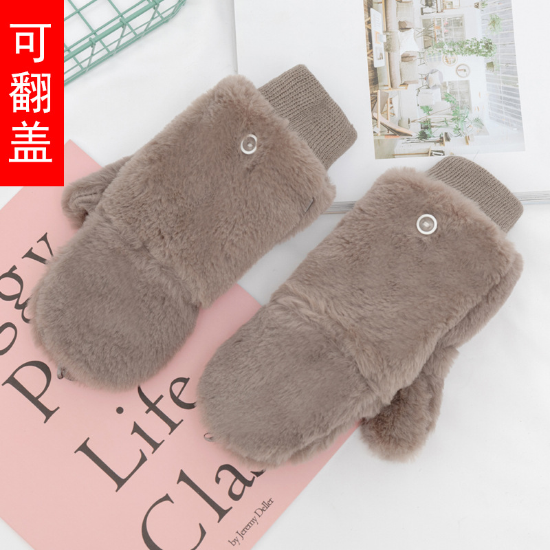 The Korean version of the winter flip-top gloves for students, with added fleece and thickened warmth, and a neckband for cycling women, is a fashionable trend Specification image