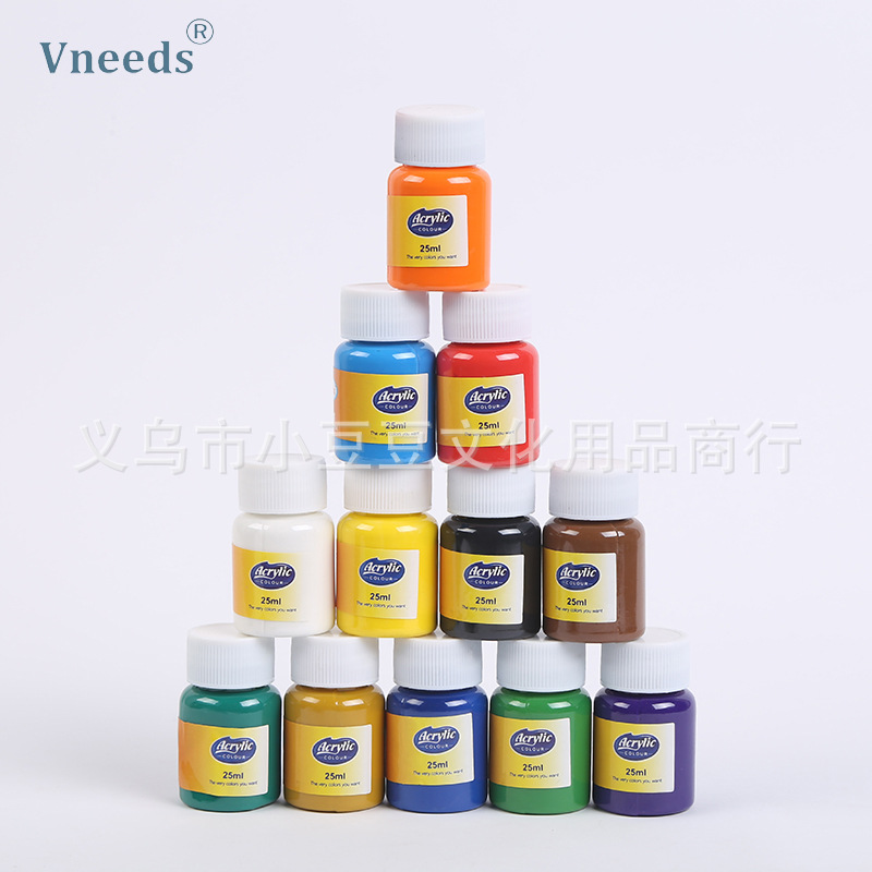 Vneeds12色丙烯颜料套装25ml纺织画墙绘儿童石膏DIY手绘丙烯颜料图