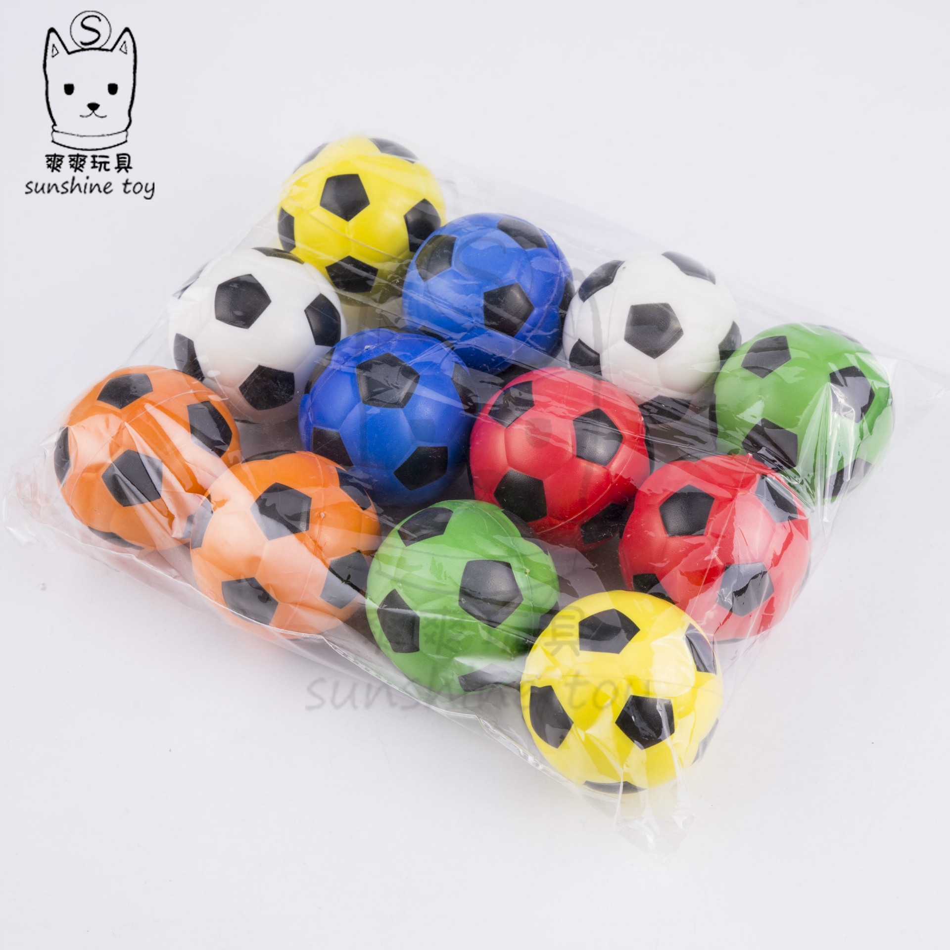 厂家直销6.3cm六彩色足球发泡海绵PU球儿童减压玩具泡沫发泄定制图