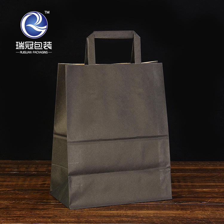 Wood Pulp Flexo Printing Kraft Paper Bag Flat Rope 120G Imported Square Bottom Food Bag Clothing Gift Bag Wholesale details Picture