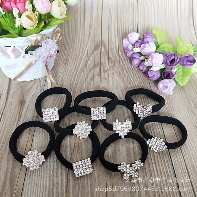 Yiwu jewelry wholesale: White diamond rubber bands with diamond towel rings, seamless hair bands, high-elasticity rubber bands, one-yuan jewelry details Picture