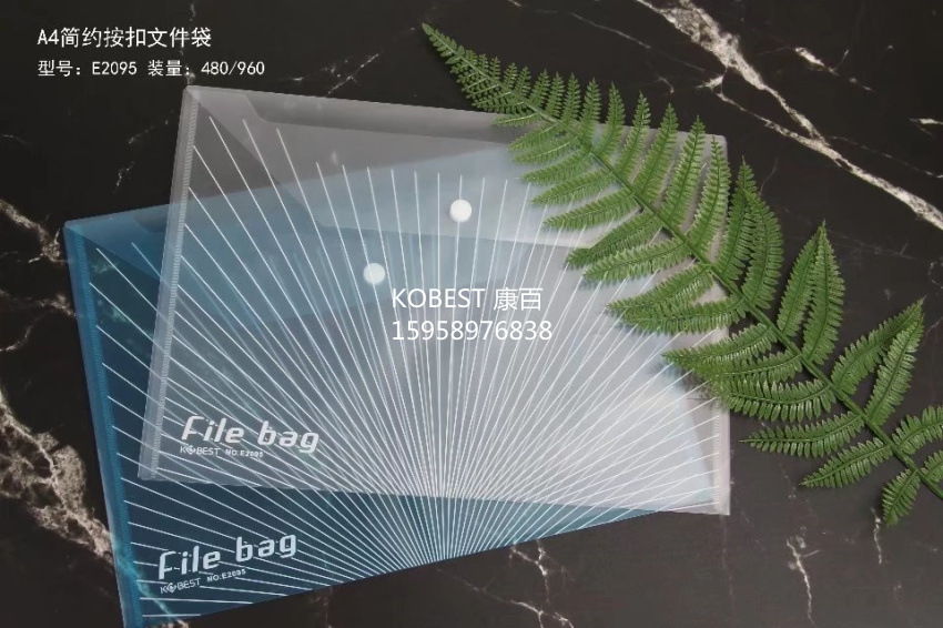 Gift and promotional item file bag, Kangbai Simple and environmentally friendly snap folder, transparent file bag E2095