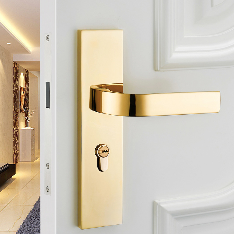 卧室实木房门锁具北欧室内简约PVD金色静音美式机械门锁五金锁具