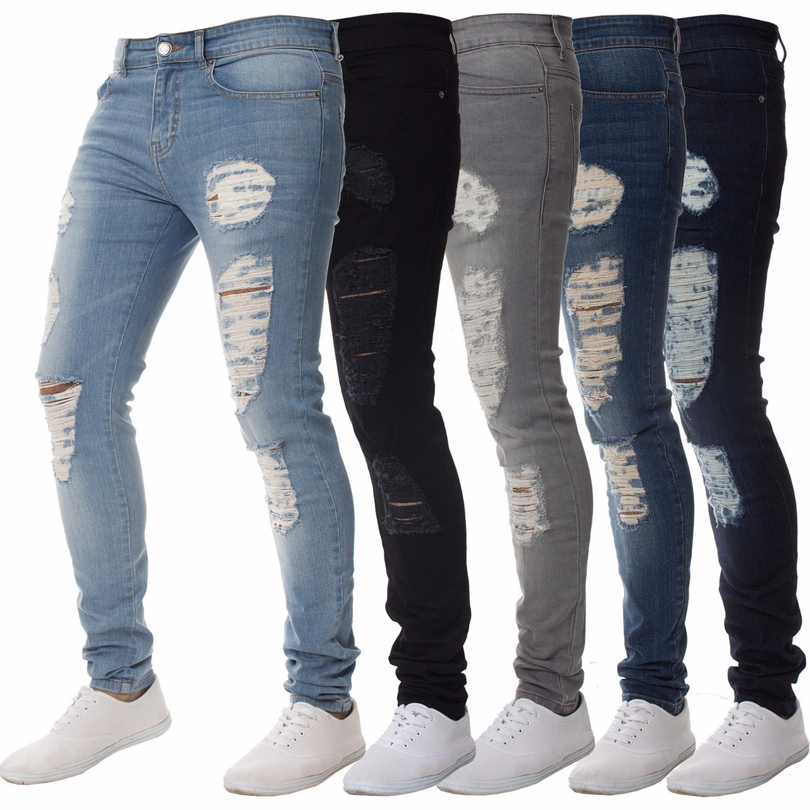 Cross-border foreign trade fashionable casual men's jeans, personalized ripped slim-fit skinny jeans, cool and versatile long pants