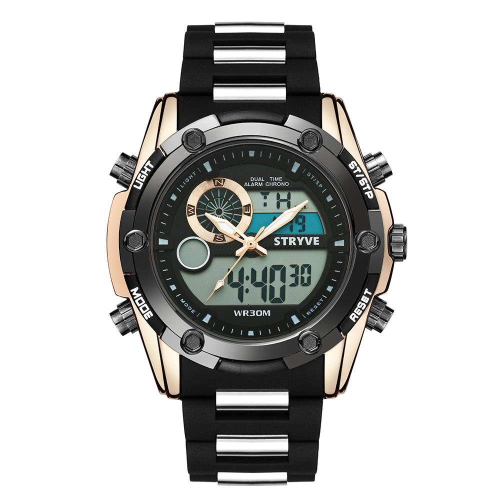 STRYVE新款S8006男士时尚运动手表防水多功能双显手表学生手表图