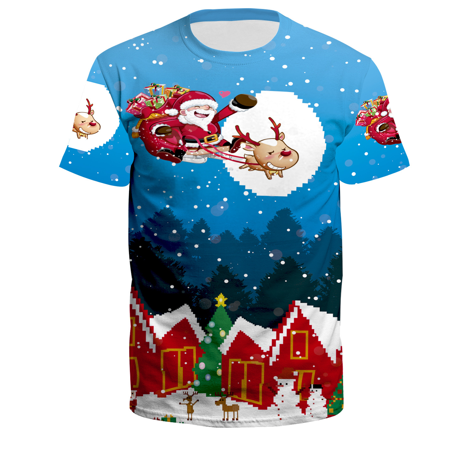Christmas Christmas New European And American Youth Short-Sleeved Men And Women Couples Wear Style Crew-Neck T-Shirt details Picture