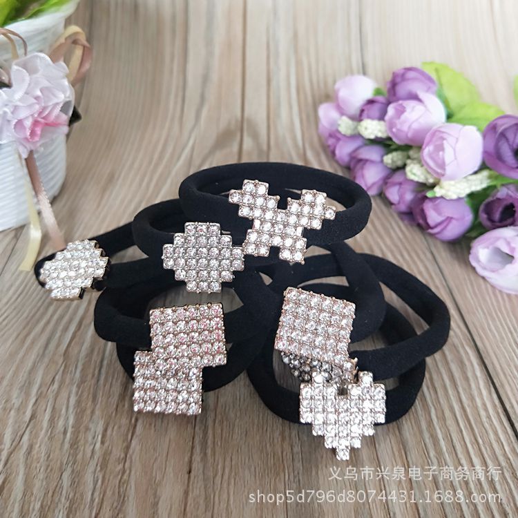 Yiwu jewelry wholesale: White diamond rubber bands with diamond towel rings, seamless hair bands, high-elasticity rubber bands, one-yuan jewelry Specification image