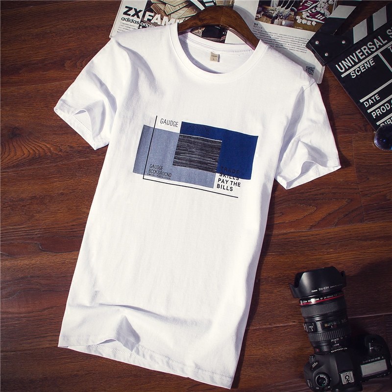 Men's short-sleeved T-shirt, summer thin round-neck clothes, student Korean style trendy summer wear, white half-sleeved T-shirt for men details Picture