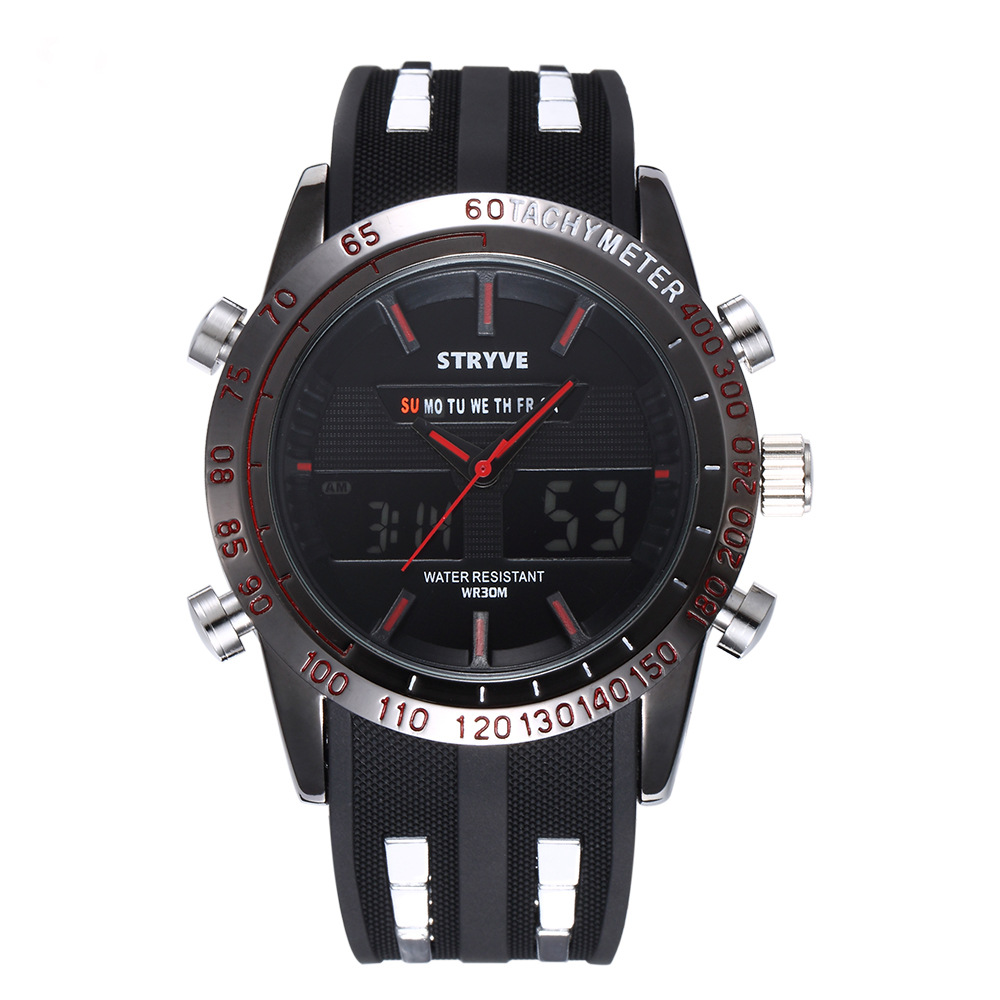 一件代发STRYVE8005男士时尚双机芯多功能防水运动硅胶手表可代理图