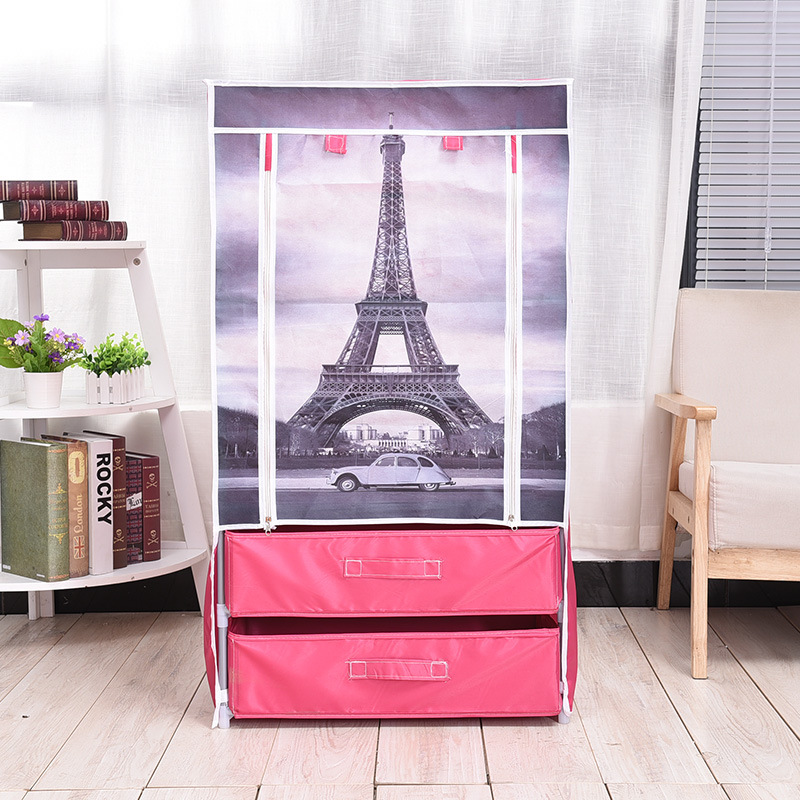 Creative thickening simple fabric shoe cabinet iron tower printing storage cabinet Portable with drawer dust shoe shelf wholesale details Picture
