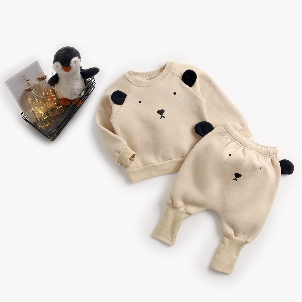 Children's clothing autumn and winter baby fleece hoodie, large PP pants set for boys and girls, Korean version animal two-piece set for 1-year baby 3 details Picture