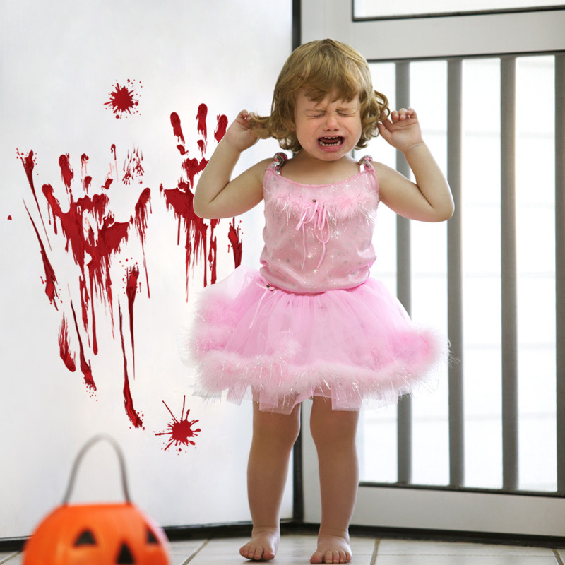 【Sk31006】 Halloween Blood Handprint Window Living Room Classroom Decoration Wall Paste Pvc Application Scenario