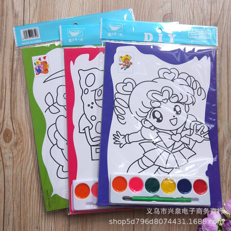 【 Zone 3-8 】【 Drawing Board Semi-dry Painting 】10/ bundle 1000/ box 1 yuan 6-color Coloring Painting Filling Painting Cartoon Doodle DIY Painting Children's Painting 1 yuan wholesale details Picture