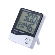 HTC-1温湿度计 创意大屏数显室内家用电子闹钟温度计跨境亚马逊