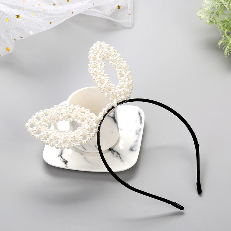 Korean version of the popular hair band, women's headband, InS-style accessories, cat ears, pearl bow hair accessories, domestic independent wholesale Specification image