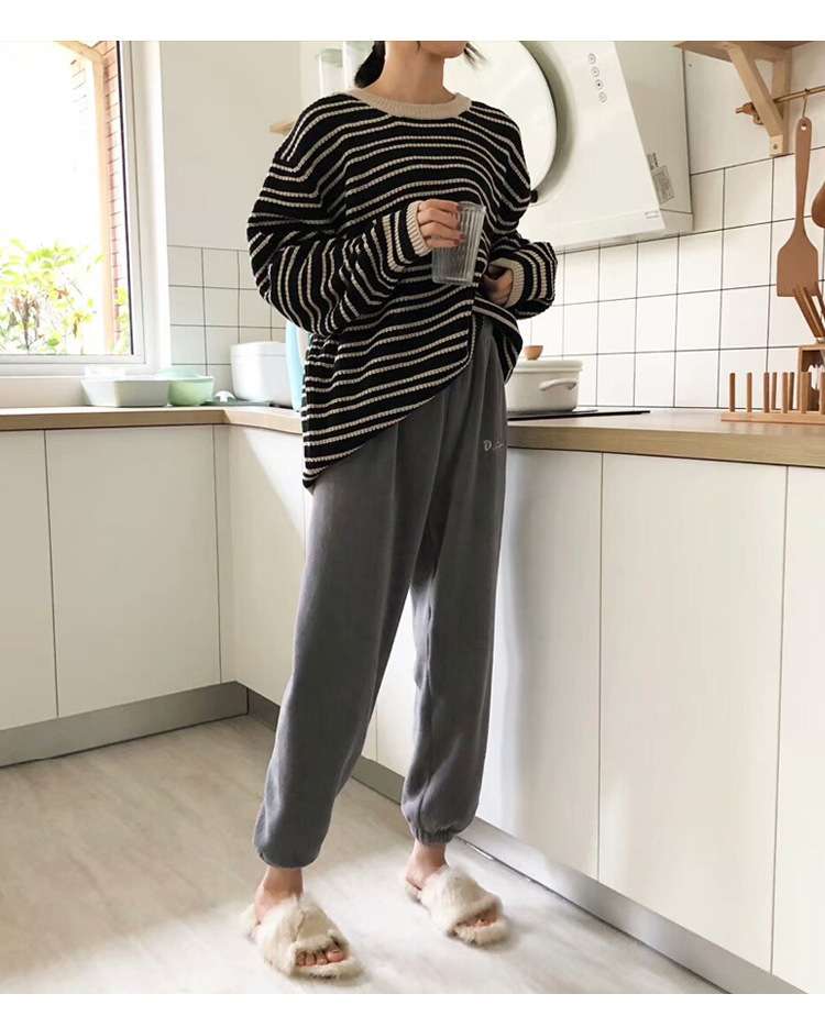 Fairy warm pants, loose coral fleece, tight-fitting, straight-leg, Halon casual trousers, large-sized embroidered pajama pants Item Picture