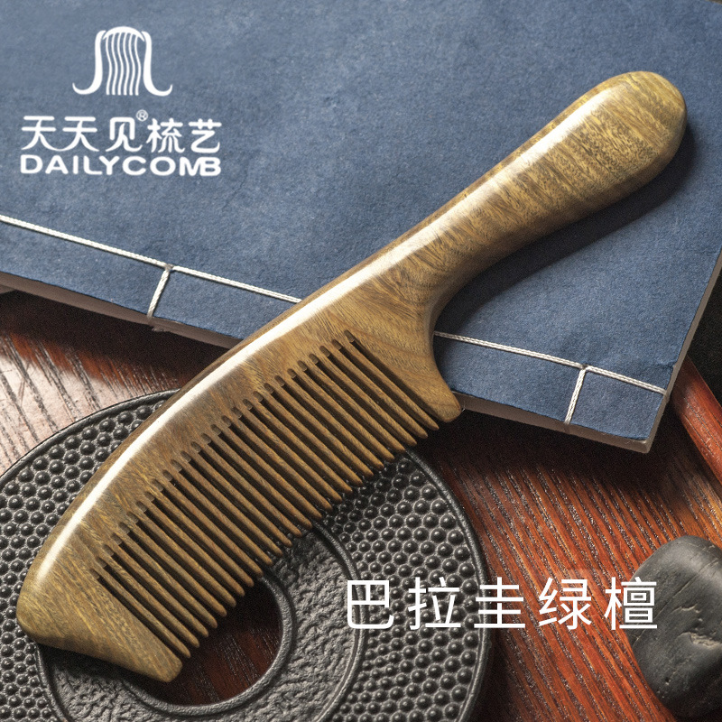 Every Day See Green Sandalwood Comb Whole Wood Paraguay South American Green Sandalwood Long Handle Sandalwood Comb Green Sandalwood Comb details Picture