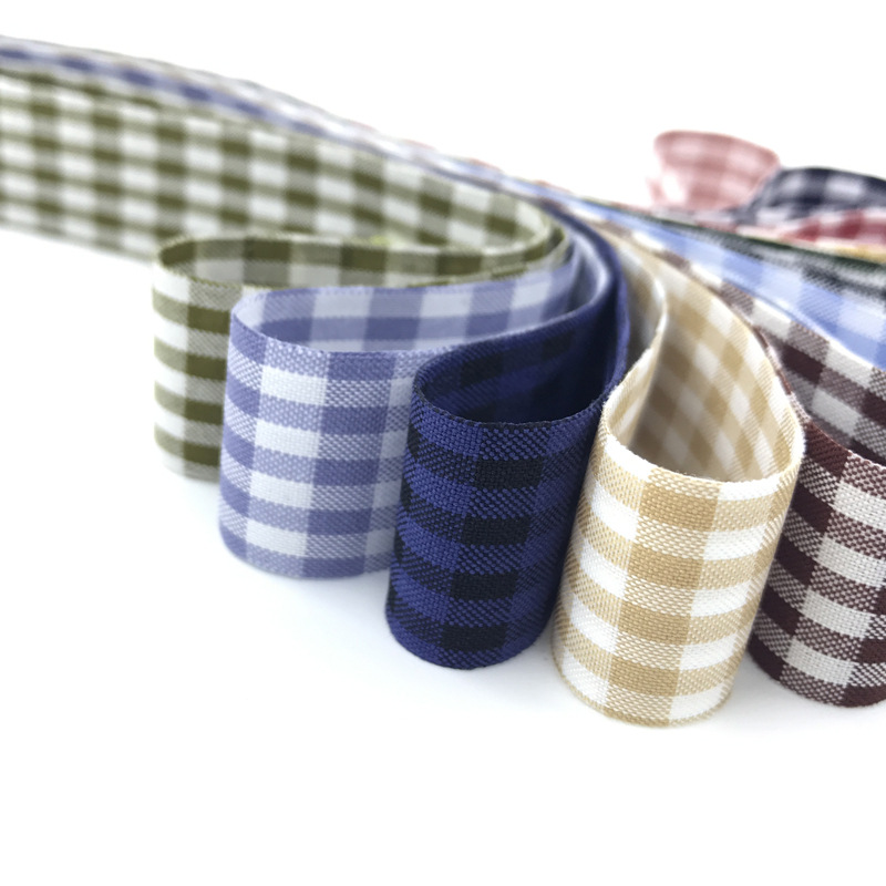 Dingxin retro checkered webbing edge polyester tape DIY clothing headwear bow bouquet gift box packaging ribbon Specification image