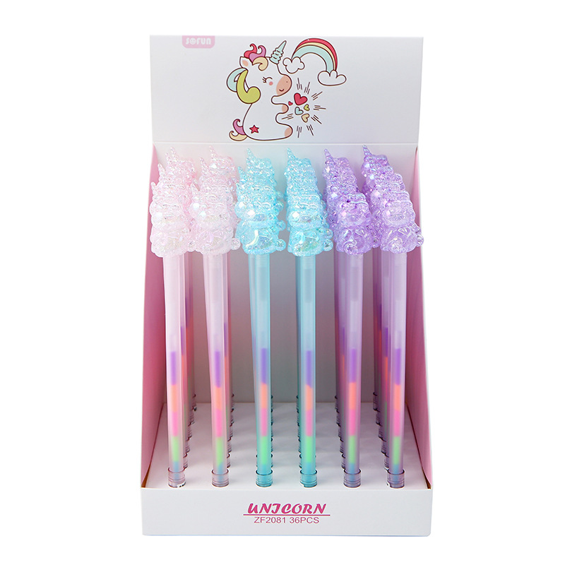 Korean 2081 creative Crystal Head shaped unicorn gel pen with dazzling laser student stationery wholesale Item Picture