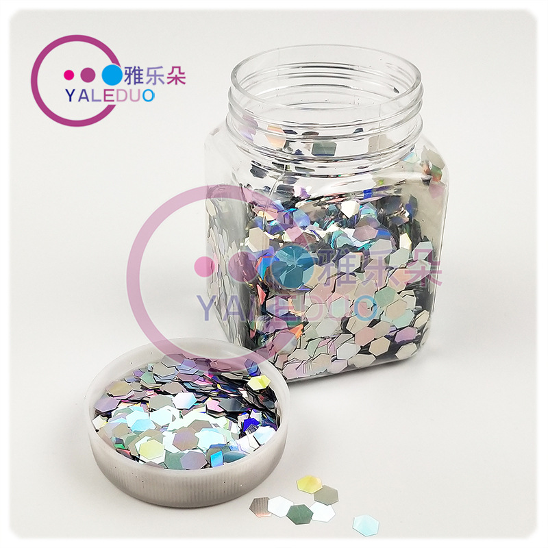 PET high-temperature glitter bottle, laser silver hexagonal gold scallion powder sheet, irregular-shaped sequins, diy nail art stage decoration materials details Picture