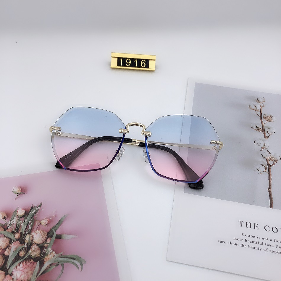 New round face sunglasses, Korean style trendy sunglasses, UV-resistant frameless glasses, cross-border Internet celebrity 1916 Specification image