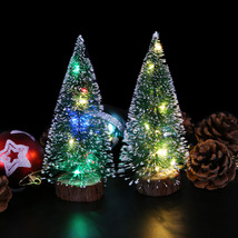 绿色雪松LED灯白边松针树圣诞装饰品桌面摆件礼物 迷你小圣诞树