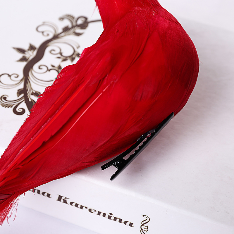创意仿真羽毛小鸟25cm圣诞装饰红鸟工艺品家居鸟摆件红鸟详情图3