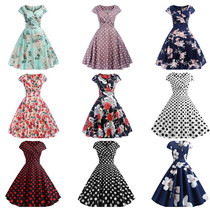 2019 foreign trade printed skirt boom Western retro Hepburn style 1950s waist large skirt dress