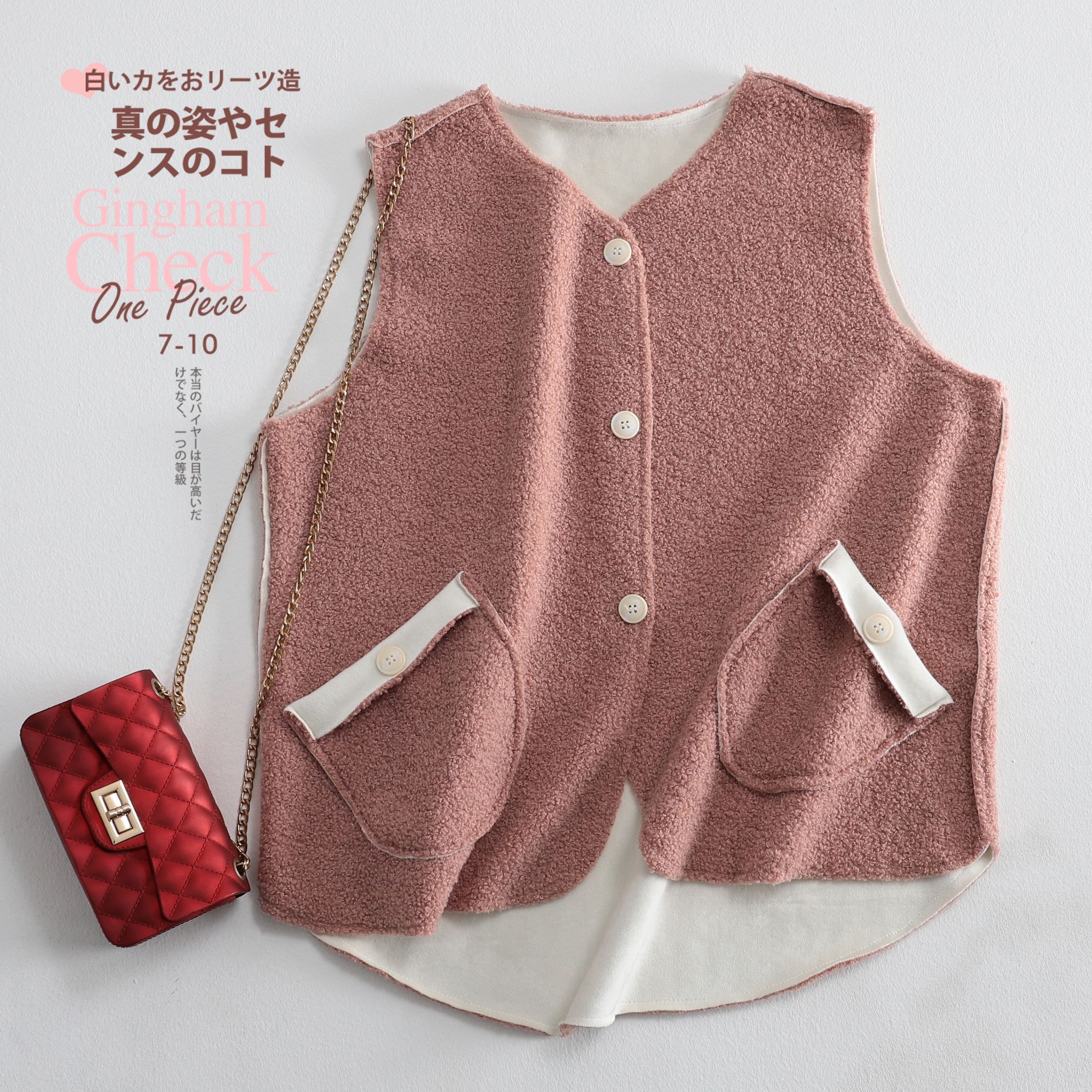 Autumn And Winter New Series Of Loose Warm Outside With A Solid Color Small Vest Korean V-Neck Oblique Pocket Women's Vest Application Scenario