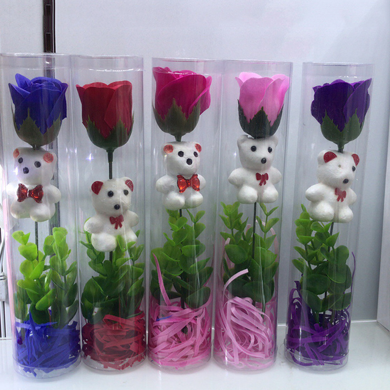 pvc cylindrical soap, flower foam bear creative gifts, festival and wedding decoration wholesale, one-piece consignment, factory direct sales