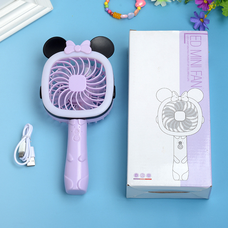 厂家直销卡通LED灯迷你便携式手持风扇小风扇 新款usb充电风扇