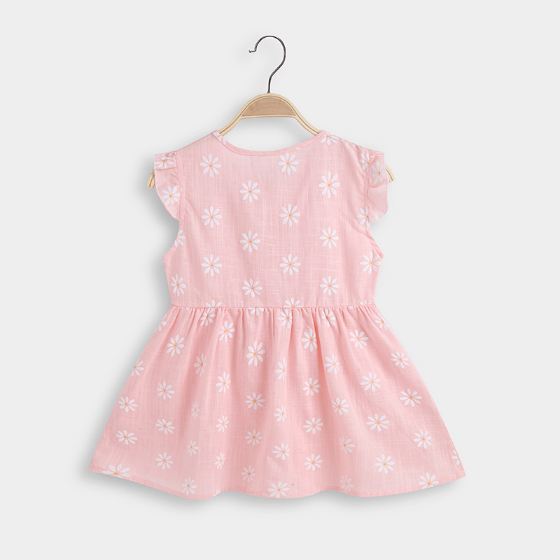 2022 Summer New Girls' dress, children's loose sleeveless cotton and linen princess dress, baby Korean style floral print children's wear Specification image