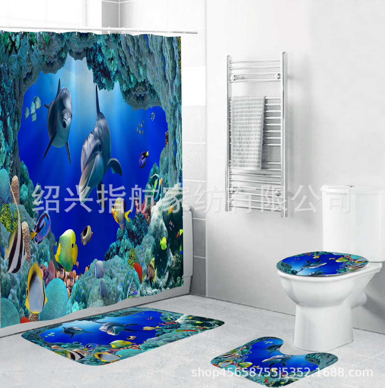 跨境常销/3D数码印花/地垫马桶垫浴产品图
