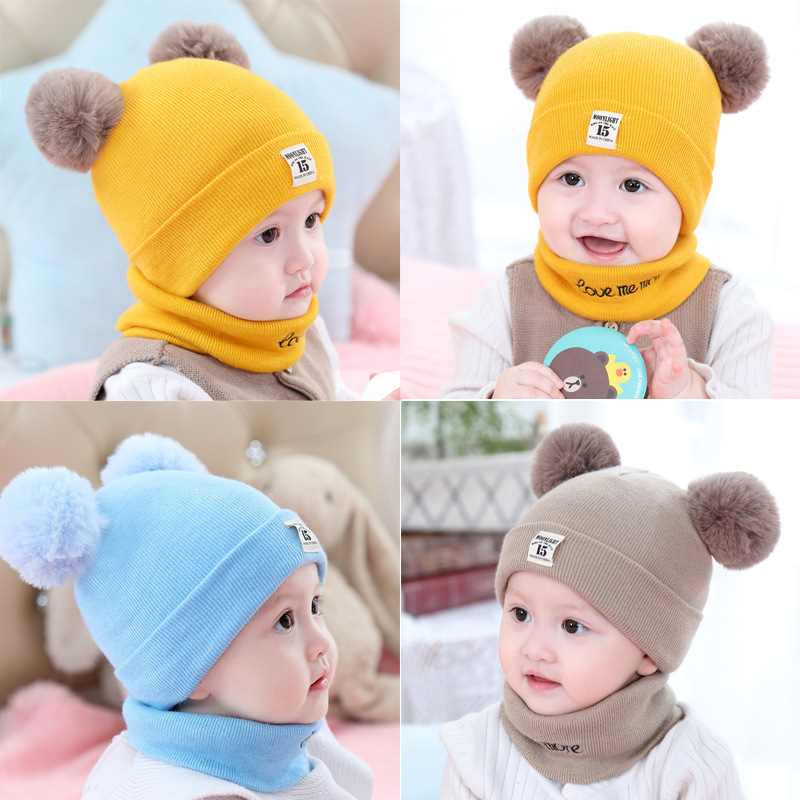 2020新款秋冬婴儿帽子宝宝毛线帽冬季婴儿童帽子冬针织帽围巾套装