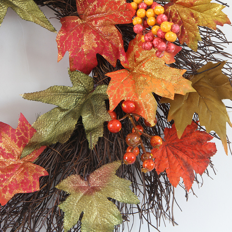 Harvest Festival 40 50 60Cm Maple Leaf Garland Mall Bar Hanging Artificial Pumpkin Berry Autumnal Rattan Circle At Home Specification drawing
