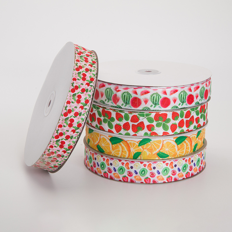 来样印水果图印花DIY蝴蝶结发饰辅料配件彩带加密加厚涤纶螺纹织