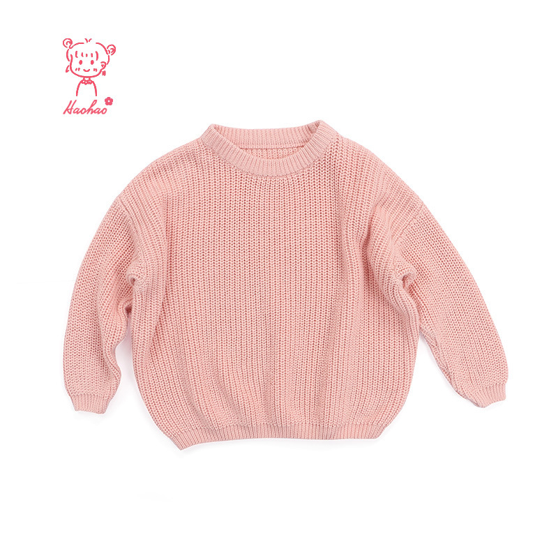 New large-sized children's pullover knitted sweater, solid-color girls' sweater for European and American export in stock Specification image