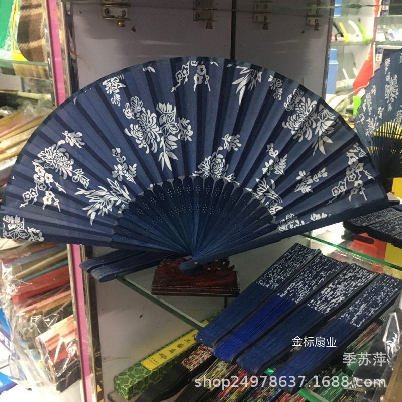 乌镇特产蓝印花布工艺小扇子 折扇女式 中国风旅游纪念品兰花扇详情图3