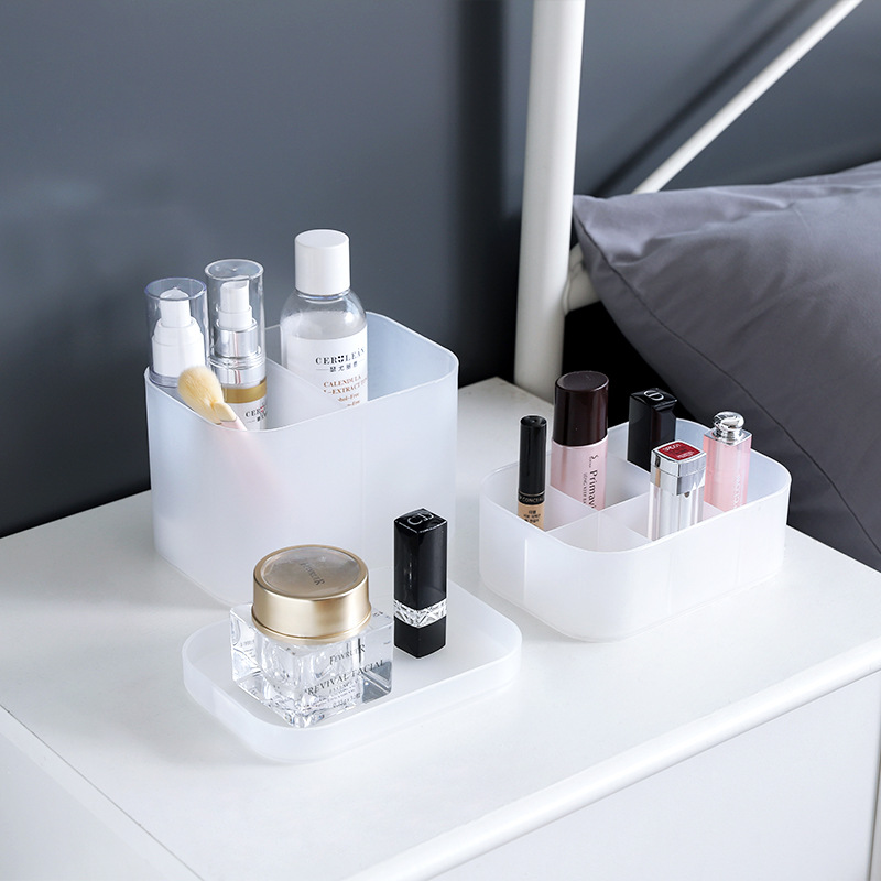 2532 Desktop Storage Box Cosmetic Box Plastic Frosted Division With Cover Mask Box Cosmetic Table Organizer Box details Picture