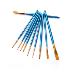 跨境厂家直销10支尼龙画笔套装尖头圆头绘画含勾线笔蓝色油画笔