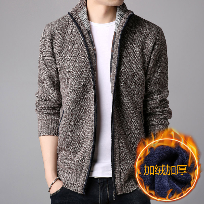 Cross-border dropshipping of men's fleece and thickened knitted sweaters, Korean-style slim-fit trendy coats, men's sweaters, zipper cardigans Application Scenario