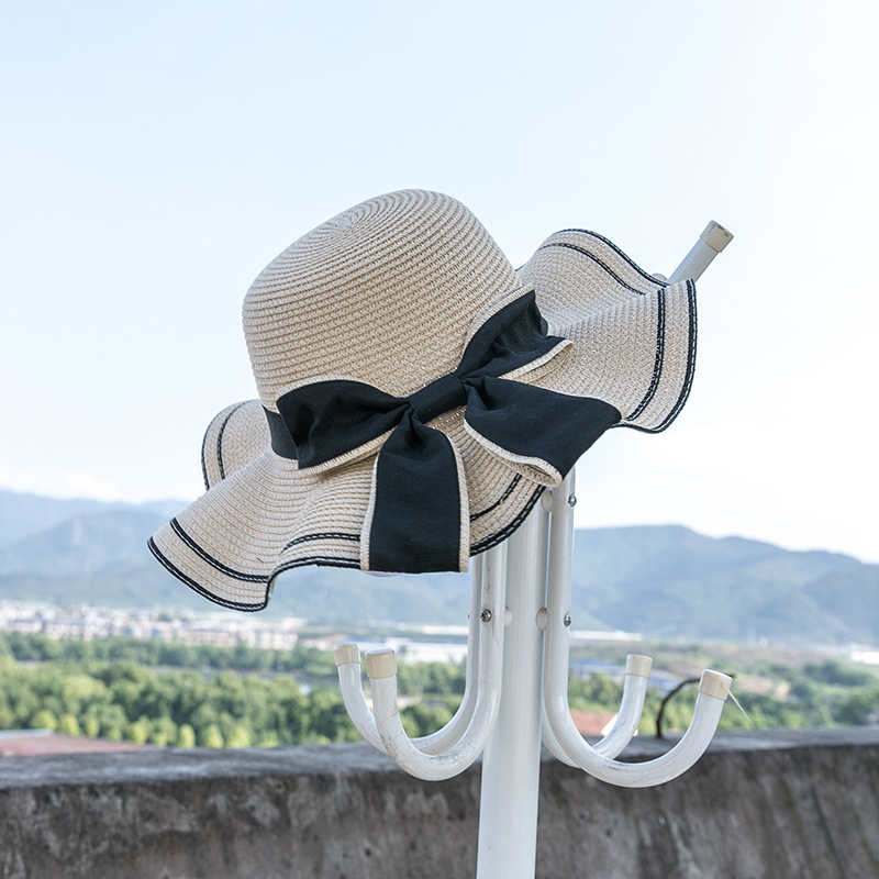 夏天韩版女士 草帽子 木耳边花朵波浪边遮阳帽大沿帽沙滩防晒帽子图